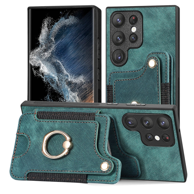 For Samsung Galaxy S22 Ultra 5G Retro Skin-feel Ring Multi-card Wallet Phone Case(Green) - free shipping - PMC TechLife - Order now!