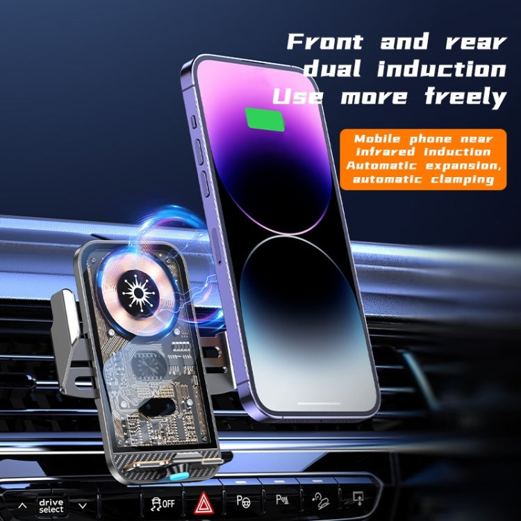 C11 Car 15W Automatically Open Transparent Type-C Wireless Charger Stand(Gray) - Wireless Charger Holders by PMC TechLife | Online Shopping South Africa | PMC TechLife