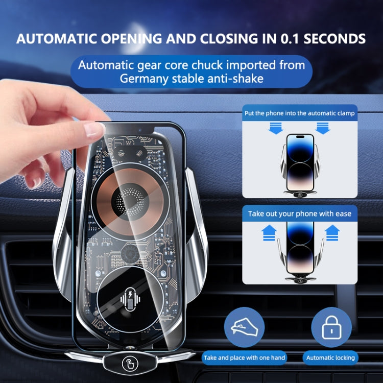 Q7 Magnetic Wireless Fast Charging Car Mobile Phone Charger Bracket with Start Button (Silver) - Wireless Charger Holders by PMC TechLife | Online Shopping South Africa | PMC TechLife