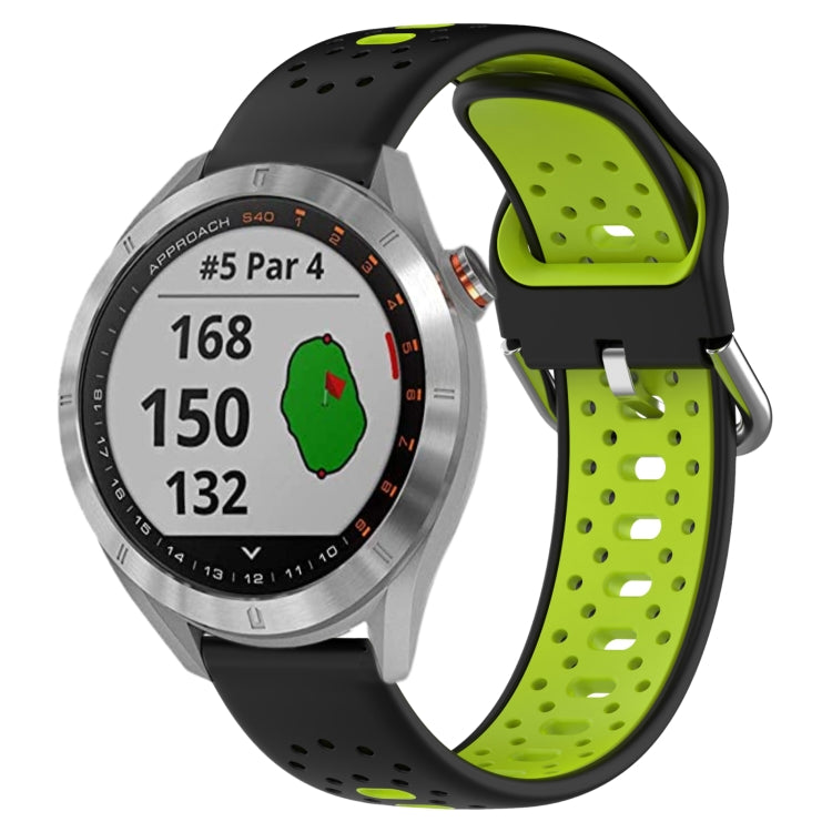 For Garmin Approach S40 20mm Breathable Two-Color Silicone Watch Band(Black+Lime Green) - Watch Bands by PMC Jewellery | Online Shopping South Africa | PMC Jewellery