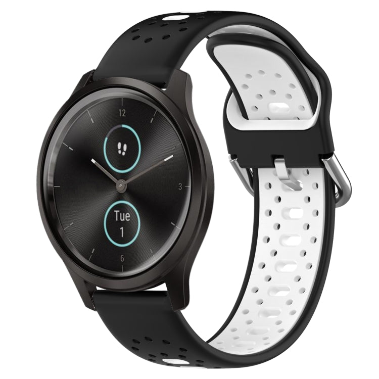For Garmin VivoMove Style 20mm Breathable Two-Color Silicone Watch Band(Black+White) - Watch Bands by PMC TechLife | Online Shopping South Africa | PMC TechLife