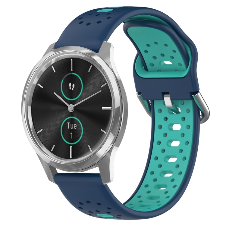For Garmin VivoMove Luxe 20mm Breathable Two-Color Silicone Watch Band(Blue+Teal) - Watch Bands by PMC TechLife | Online Shopping South Africa | PMC TechLife