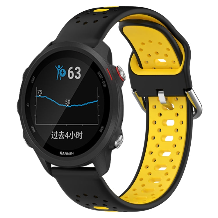 For Garmin Forerunner 245 Music 20mm Breathable Two-Color Silicone Watch Band(Black+Yellow) - Watch Bands by PMC TechLife | Online Shopping South Africa | PMC TechLife