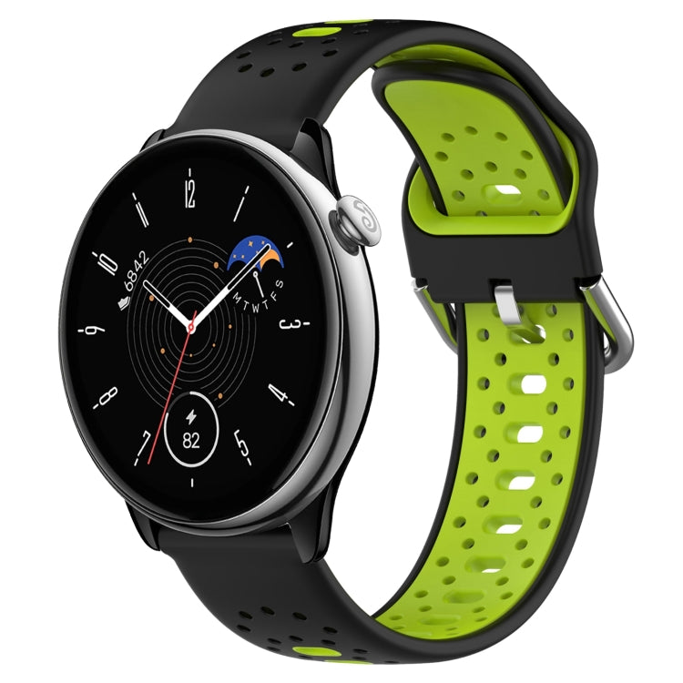 For Amazfit GTR Mini 20mm Breathable Two-Color Silicone Watch Band(Black+Lime Green) - Watch Bands by PMC Jewellery | Online Shopping South Africa | PMC Jewellery