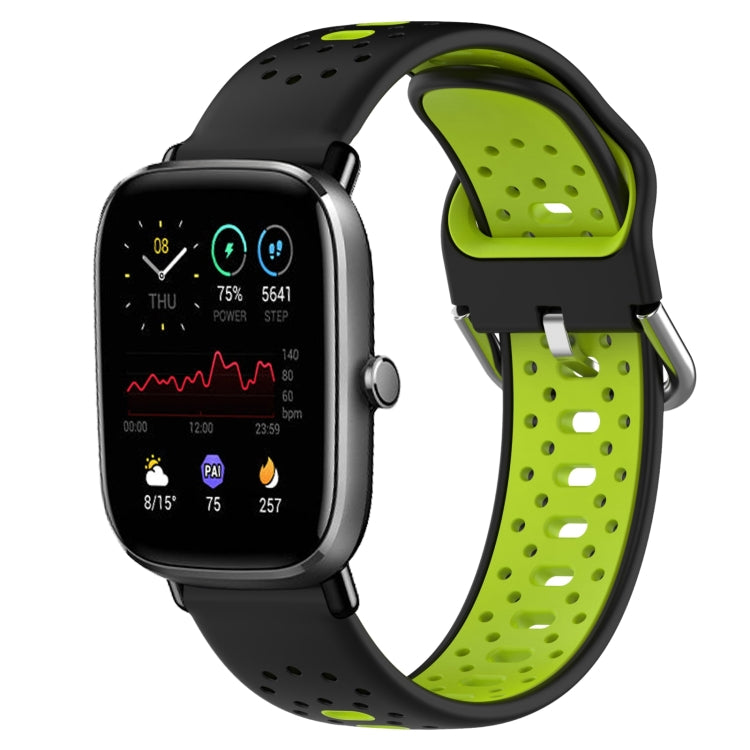 For Amazfit GTS 4 Mini 20mm Breathable Two-Color Silicone Watch Band(Black+Lime Green) - Watch Bands by PMC Jewellery | Online Shopping South Africa | PMC Jewellery