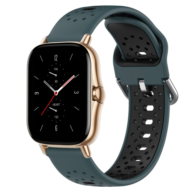 For Amazfit GTS 2 20mm Breathable Two-Color Silicone Watch Band(Olive Green+Black) -  by PMC TechLife | Online Shopping South Africa | PMC TechLife
