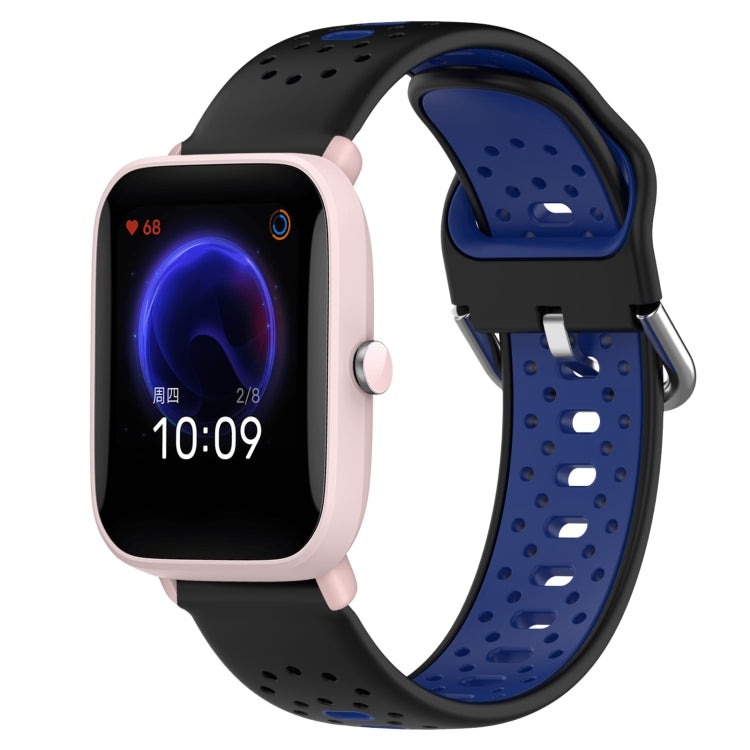 For Amazfit Pop Pro 20mm Breathable Two-Color Silicone Watch Band(Black+Blue) - Watch Bands by PMC Jewellery | Online Shopping South Africa | PMC Jewellery