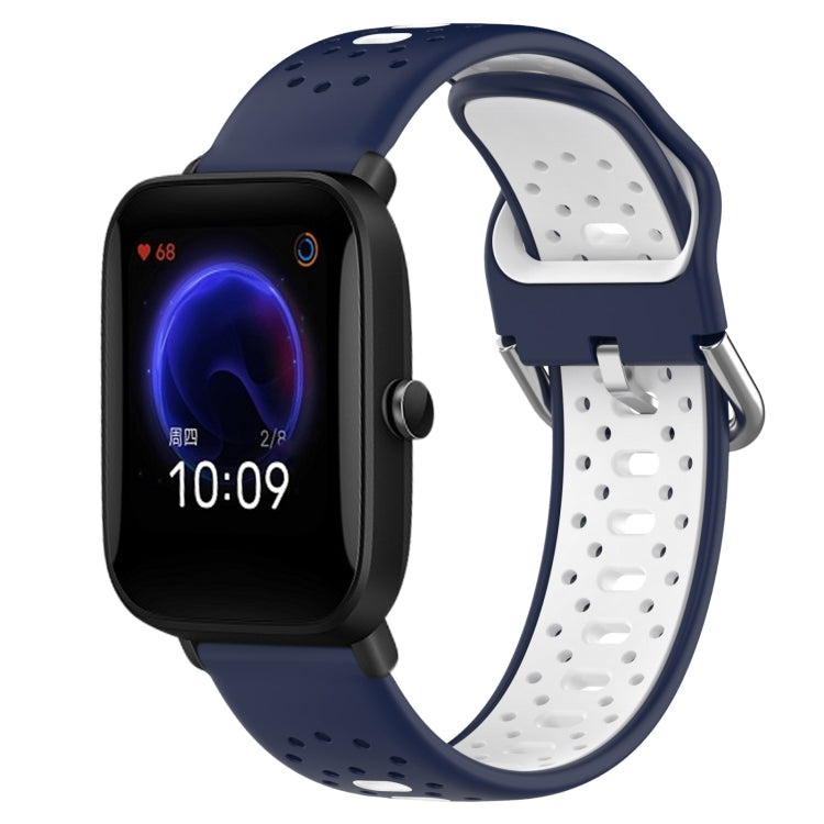 For Amazfit Pop 20mm Breathable Two-Color Silicone Watch Band(Midnight Blue+White) - Watch Bands by PMC Jewellery | Online Shopping South Africa | PMC Jewellery