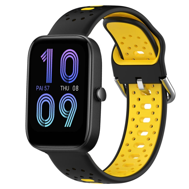 For Amazfit Bip3 20mm Breathable Two-Color Silicone Watch Band(Black+Yellow) - Watch Bands by PMC Jewellery | Online Shopping South Africa | PMC Jewellery