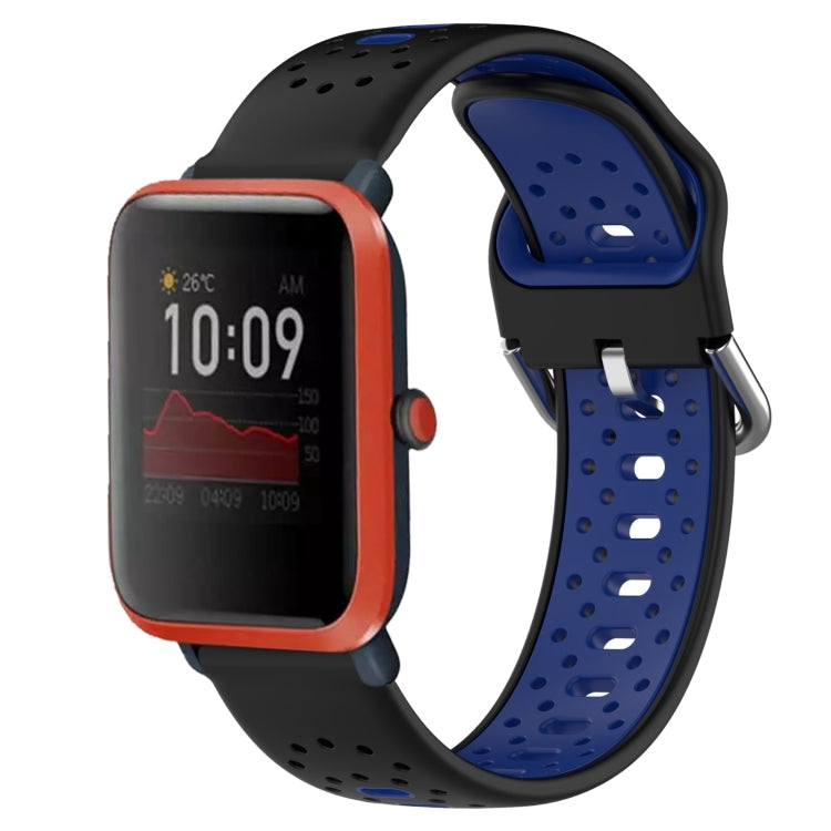 For Amazfit Bip 1S 20mm Breathable Two-Color Silicone Watch Band(Black+Blue) - Watch Bands by PMC Jewellery | Online Shopping South Africa | PMC Jewellery