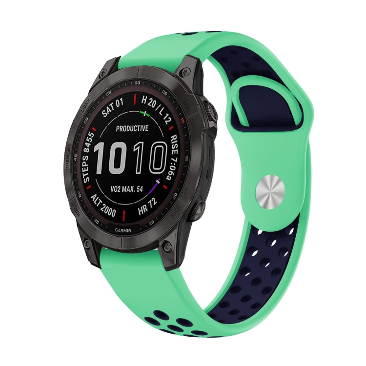 For Garmin Fenix 7 22mm Sports Breathable Silicone Watch Band(Mint Green+Midnight Blue) - Watch Bands by PMC TechLife | Online Shopping South Africa | PMC TechLife