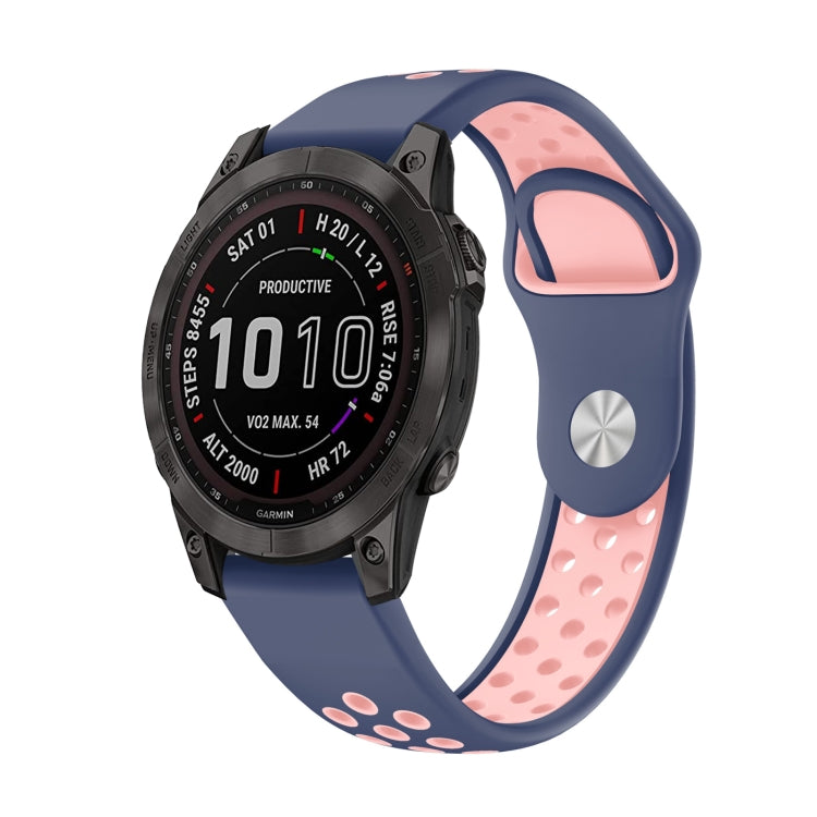 For Garmin Fenix 7 22mm Sports Breathable Silicone Watch Band(Midnight Blue+Pink) - Watch Bands by PMC TechLife | Online Shopping South Africa | PMC TechLife