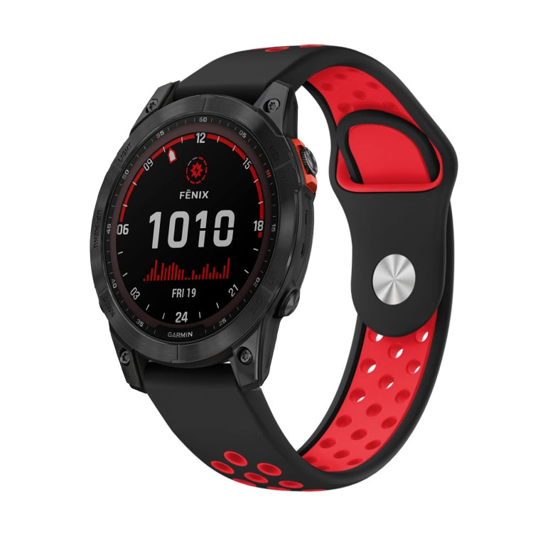 For Garmin Fenix 7 Solar 22mm Sports Breathable Silicone Watch Band(Black+Red) - Watch Bands by PMC TechLife | Online Shopping South Africa | PMC TechLife