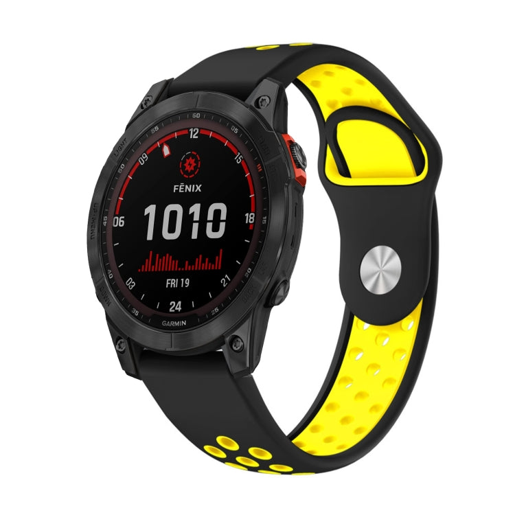 For Garmin Fenix 7 Solar 22mm Sports Breathable Silicone Watch Band(Black+Yellow) - Watch Bands by PMC TechLife | Online Shopping South Africa | PMC TechLife