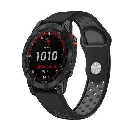 For Garmin Fenix 7 Solar 22mm Sports Breathable Silicone Watch Band(Black+Grey) - Watch Bands by PMC Jewellery | Online Shopping South Africa | PMC Jewellery