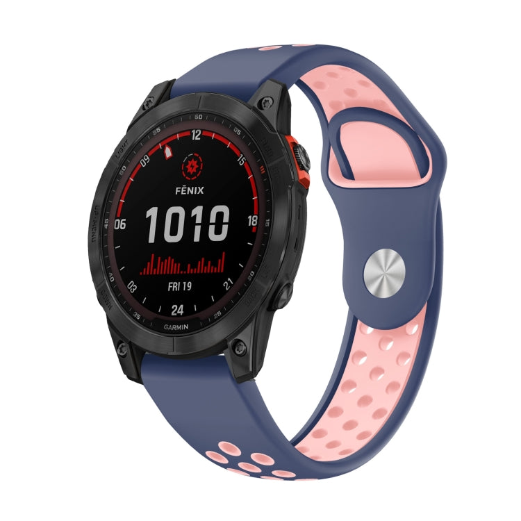 For Garmin Fenix 7 Solar 22mm Sports Breathable Silicone Watch Band(Midnight Blue+Pink) - Watch Bands by PMC TechLife | Online Shopping South Africa | PMC TechLife
