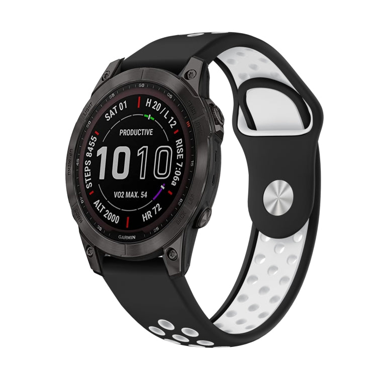 For Garmin Fenix 7 Sapphire Solar 22mm Sports Breathable Silicone Watch Band(Black+White) - Watch Bands by PMC TechLife | Online Shopping South Africa | PMC TechLife