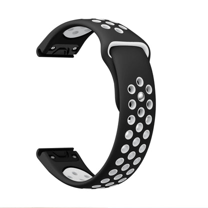 For Garmin Fenix 7 Sapphire Solar 22mm Sports Breathable Silicone Watch Band(Black+White) - Watch Bands by PMC Jewellery | Online Shopping South Africa | PMC Jewellery