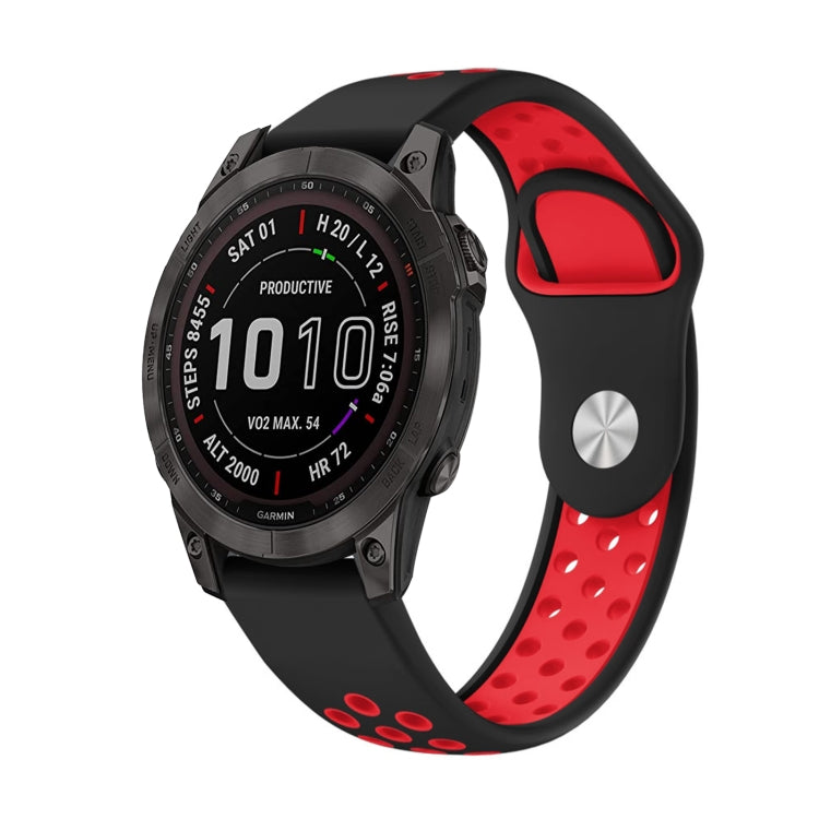 For Garmin Fenix 7 Sapphire Solar 22mm Sports Breathable Silicone Watch Band(Black+Red) - Watch Bands by PMC TechLife | Online Shopping South Africa | PMC TechLife