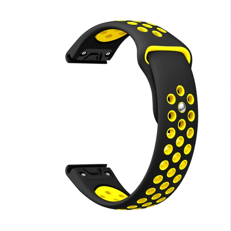 For Garmin Fenix 7 Sapphire Solar 22mm Sports Breathable Silicone Watch Band(Black+Yellow) - Watch Bands by PMC TechLife | Online Shopping South Africa | PMC TechLife