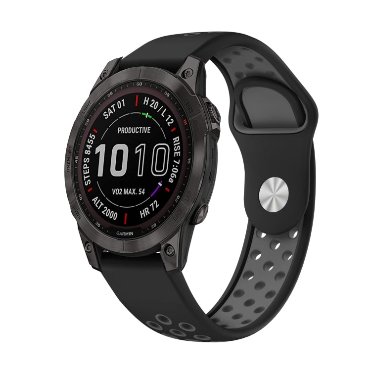 For Garmin Fenix 7 Sapphire Solar 22mm Sports Breathable Silicone Watch Band(Black+Grey) - Watch Bands by PMC TechLife | Online Shopping South Africa | PMC TechLife