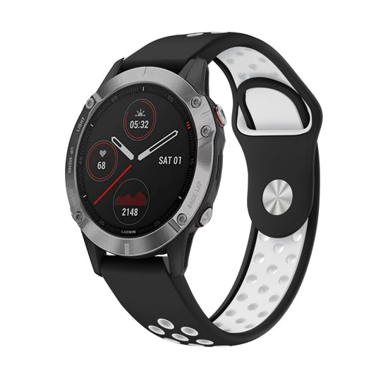 For Garmin Fenix 6 GPS 22mm Sports Breathable Silicone Watch Band(Black+White) -  by PMC Jewellery | Online Shopping South Africa | PMC Jewellery