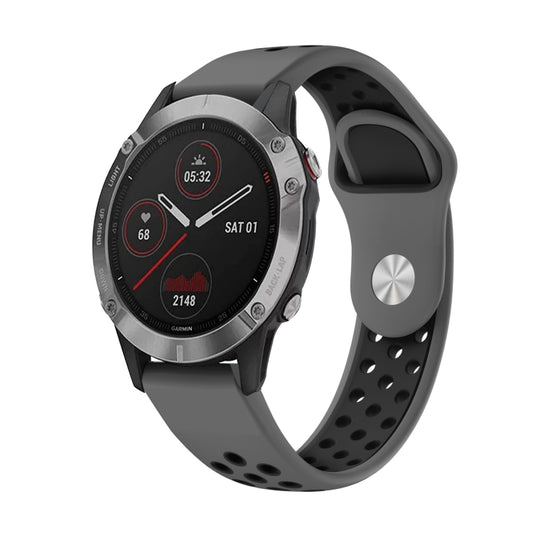 For Garmin Fenix 6 GPS 22mm Sports Breathable Silicone Watch Band(Grey+Black) -  by PMC Jewellery | Online Shopping South Africa | PMC Jewellery