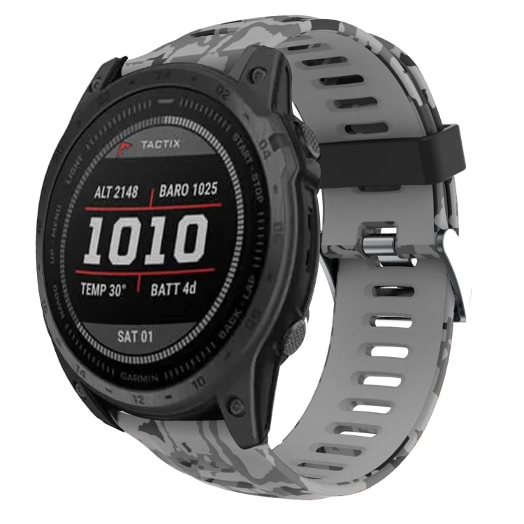 For Garmin Fenix 7X 26mm Camouflage Printed Silicone Watch Band(Grey+Army Camouflage) - Watch Bands by PMC TechLife | Online Shopping South Africa | PMC TechLife