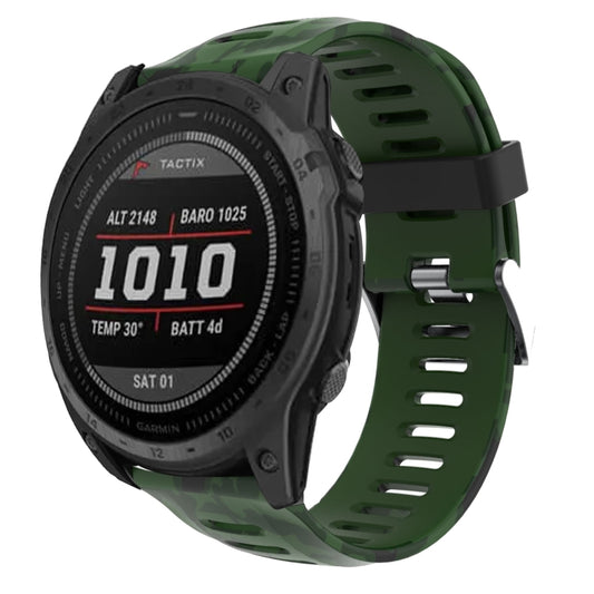 For Garmin Fenix 7X 26mm Camouflage Printed Silicone Watch Band(Army Green+Army Camouflage) - Watch Bands by PMC Jewellery | Online Shopping South Africa | PMC Jewellery