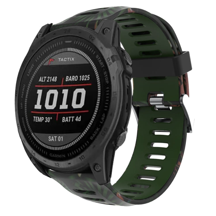 For Garmin Fenix 7X 26mm Camouflage Printed Silicone Watch Band(Army Green+Bamboo Camouflage) - Watch Bands by PMC TechLife | Online Shopping South Africa | PMC TechLife