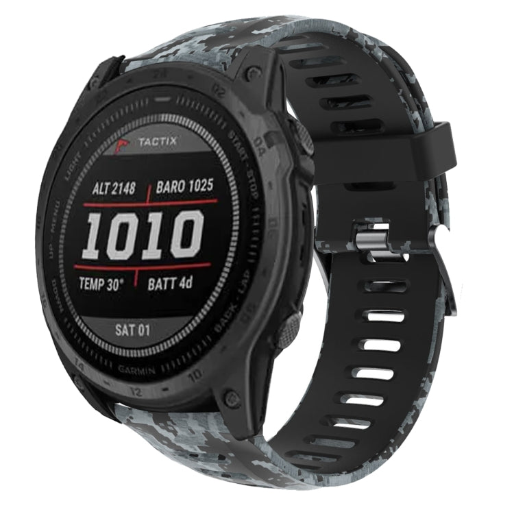 For Garmin Fenix 7X Solar 26mm Camouflage Printed Silicone Watch Band(Black+Digital  Camouflage) - Watch Bands by PMC TechLife | Online Shopping South Africa | PMC TechLife