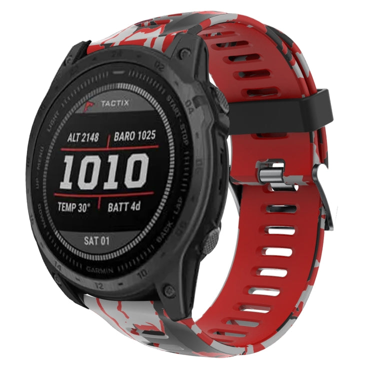 For Garmin Fenix 7X Solar 26mm Camouflage Printed Silicone Watch Band(Red+Army Camouflage) - Watch Bands by PMC TechLife | Online Shopping South Africa | PMC TechLife