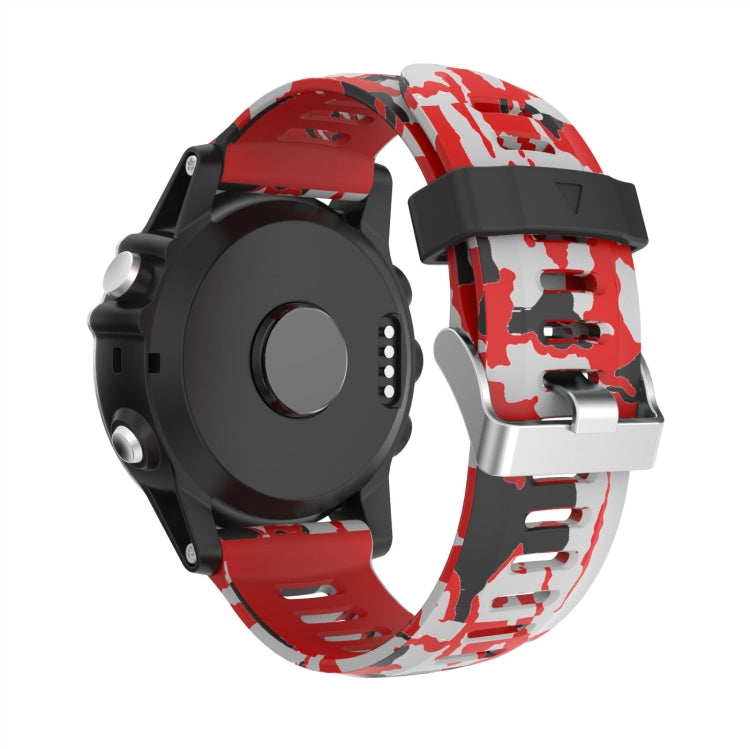 For Garmin Fenix 7X Solar 26mm Camouflage Printed Silicone Watch Band(Red+Army Camouflage) - Watch Bands by PMC TechLife | Online Shopping South Africa | PMC TechLife