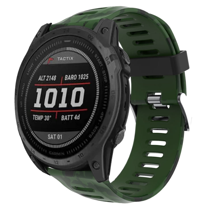 For Garmin Fenix 7X Solar 26mm Camouflage Printed Silicone Watch Band(Army Green+Army Camouflage) - Watch Bands by PMC Jewellery | Online Shopping South Africa | PMC Jewellery