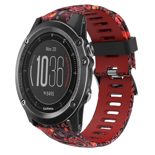 For Garmin Fenix 3 HR 26mm Camouflage Printed Silicone Watch Band(Red+Jellyfish Camouflage) -  by PMC Jewellery | Online Shopping South Africa | PMC Jewellery