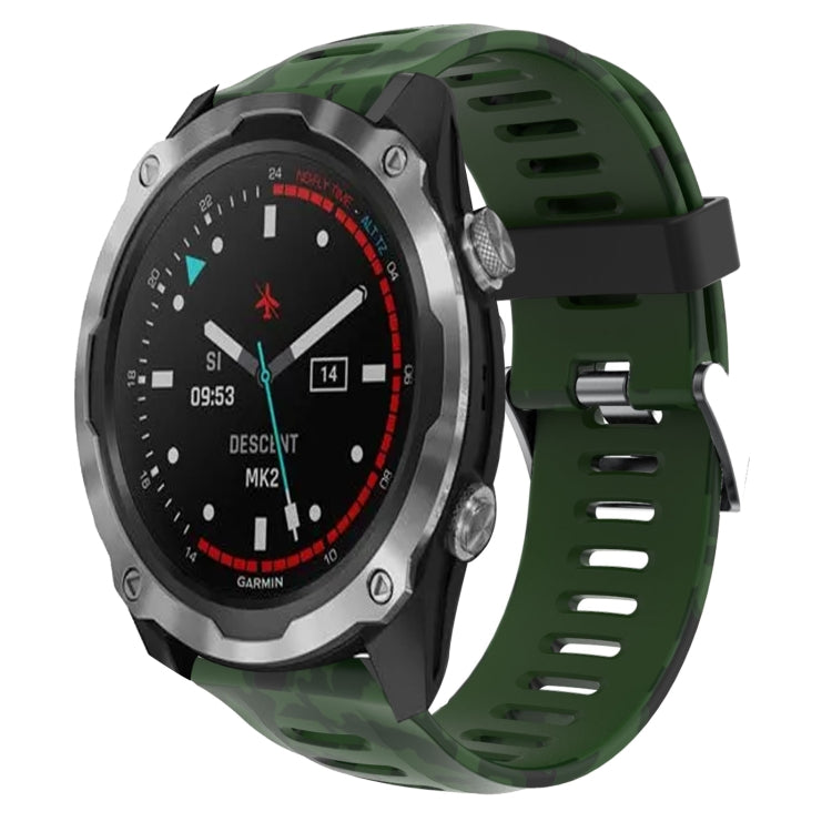 For Garmin Descent MK 2i 26mm Camouflage Printed Silicone Watch Band(Army Green+Army Camouflage) - Watch Bands by PMC TechLife | Online Shopping South Africa | PMC TechLife