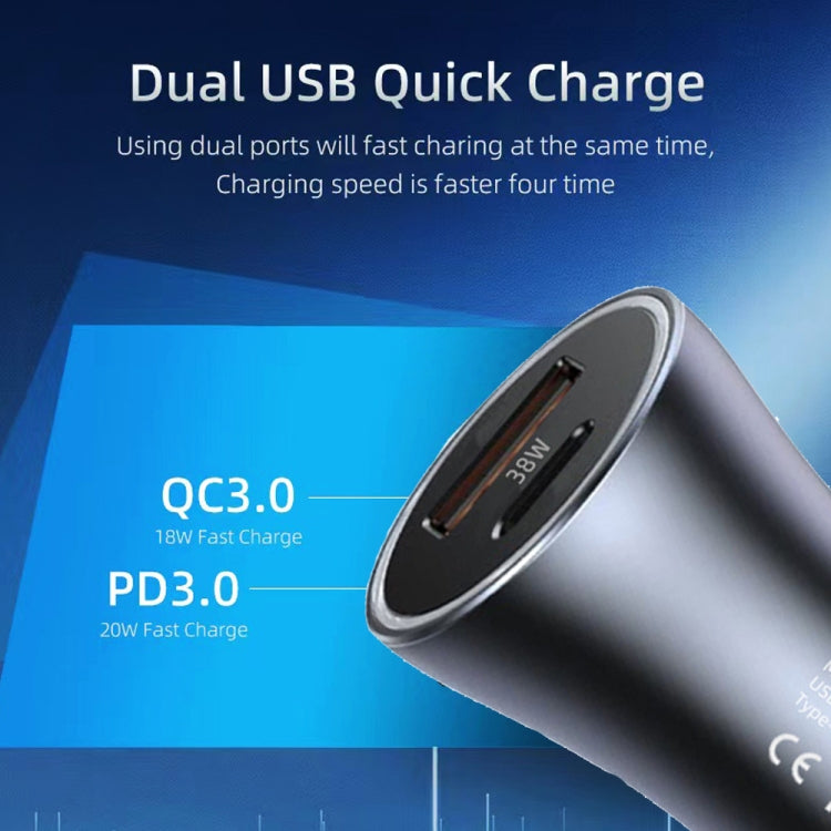 P20 38W PD3.0 20W + QC3.0 USB Safety Hammer Car Charger(Black) - Car Charger by PMC TechLife | Online Shopping South Africa | PMC TechLife