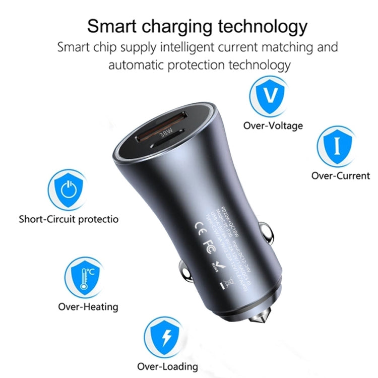 P20 38W PD3.0 20W + QC3.0 USB Safety Hammer Car Charger(Blue) - Car Charger by PMC TechLife | Online Shopping South Africa | PMC TechLife
