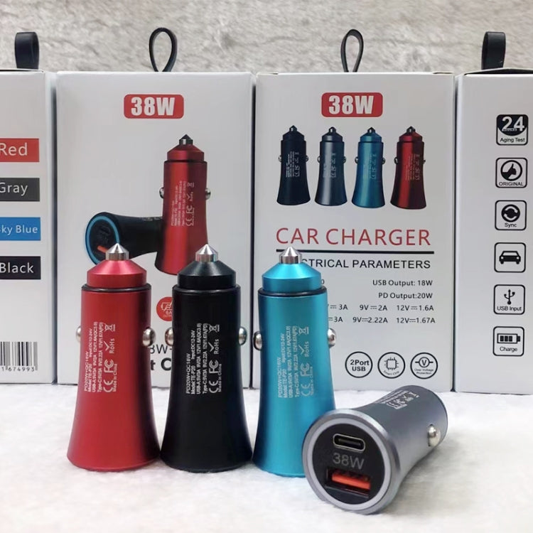 P20 38W PD3.0 20W + QC3.0 USB Safety Hammer Car Charger(Silver Gray) - Car Charger by PMC TechLife | Online Shopping South Africa | PMC TechLife