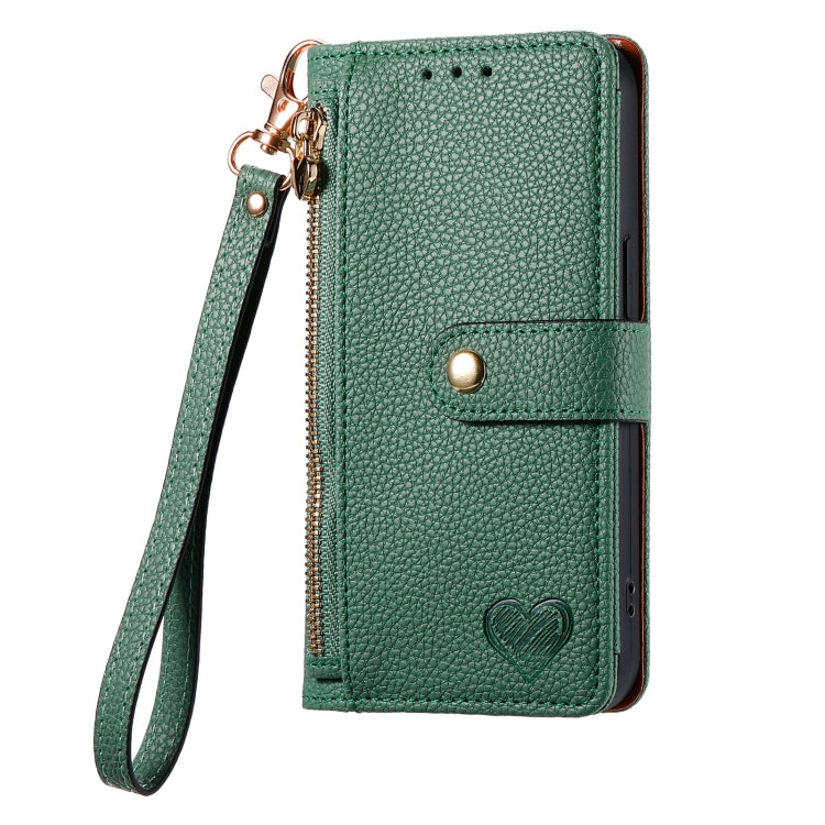 For iPhone 14 Love Zipper Lanyard Leather Phone Case(Green) - free shipping - PMC TechLife - Order now!