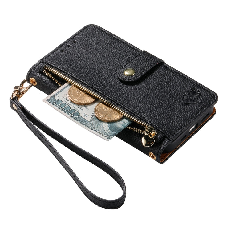For iPhone 14 Pro Love Zipper Lanyard Leather Phone Case(Black) - free shipping - PMC TechLife - Order now!