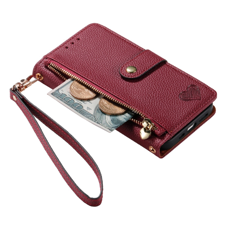 For iPhone 13 Love Zipper Lanyard Leather Phone Case(Red) - free shipping - PMC TechLife - Order now!