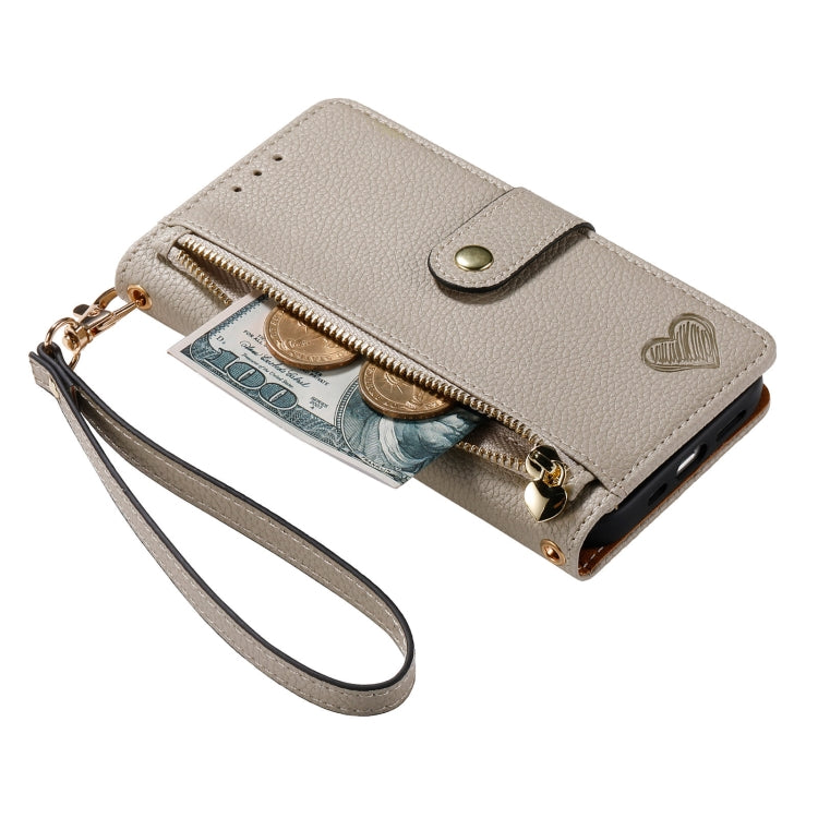 For iPhone 12 mini Love Zipper Lanyard Leather Phone Case(Gray) - free shipping - PMC TechLife - Order now!