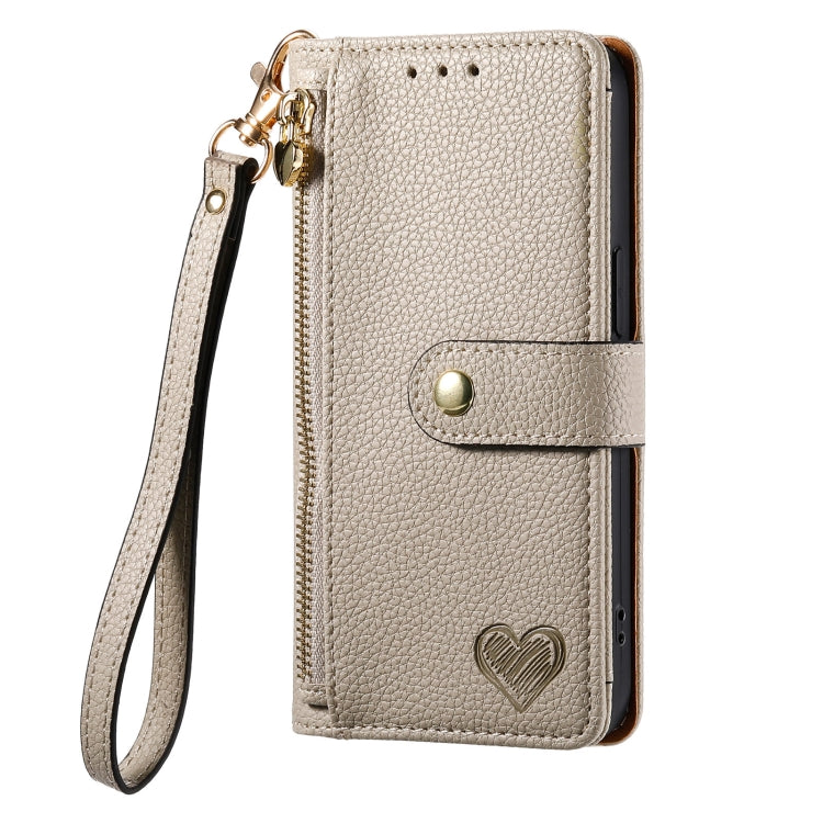 For iPhone 12 / 12 Pro Love Zipper Lanyard Leather Phone Case(Gray) - free shipping - PMC TechLife - Order now!