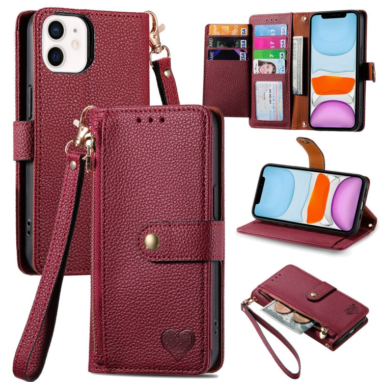 For iPhone 11 Love Zipper Lanyard Leather Phone Case(Red) - free shipping - PMC TechLife - Order now!