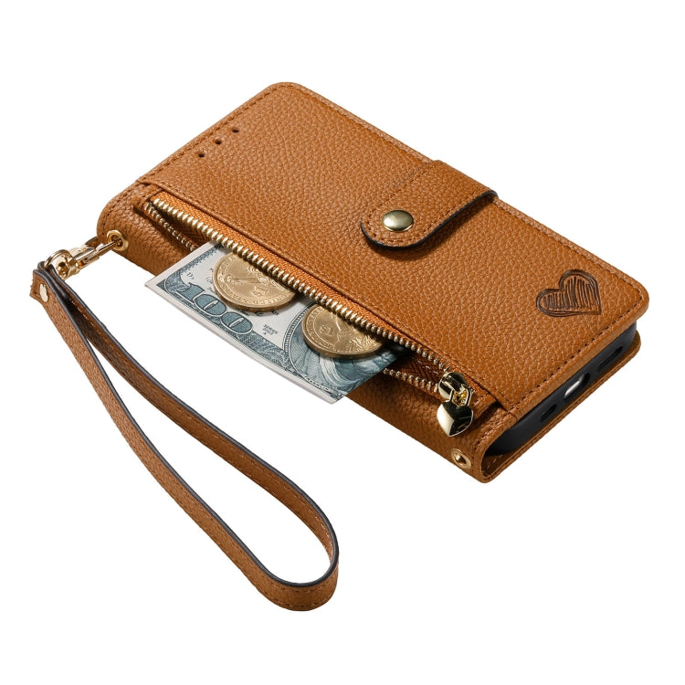 For iPhone 11 Pro Love Zipper Lanyard Leather Phone Case(Brown) - free shipping - PMC TechLife - Order now!