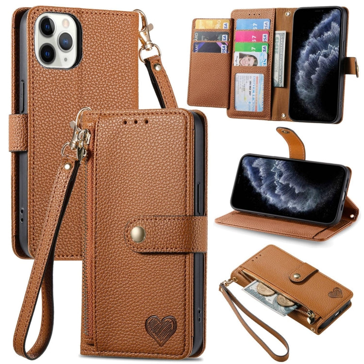 For iPhone 11 Pro Love Zipper Lanyard Leather Phone Case(Brown) - free shipping - PMC TechLife - Order now!
