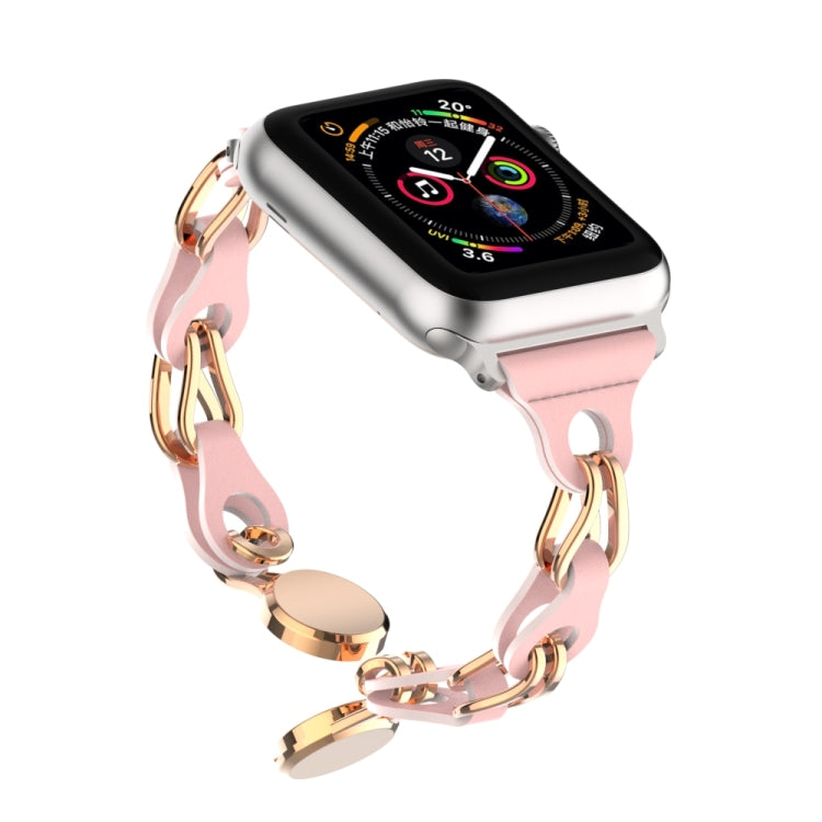 For Apple Watch 3 42mm Hollow Leather Chain Magnetic Buckle Watch Band(Pink) - Watch Bands by PMC Jewellery | Online Shopping South Africa | PMC Jewellery