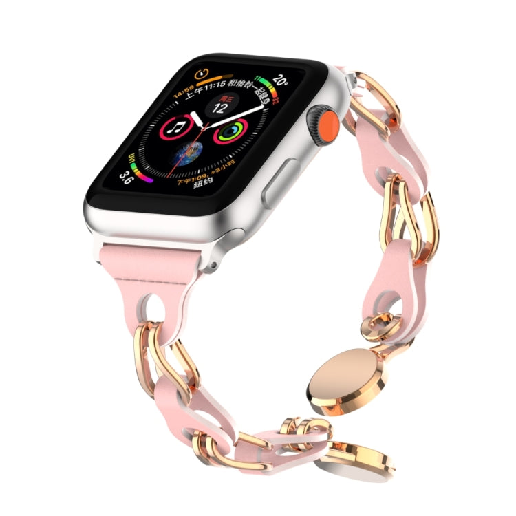 For Apple Watch 3 42mm Hollow Leather Chain Magnetic Buckle Watch Band(Pink) - Watch Bands by PMC Jewellery | Online Shopping South Africa | PMC Jewellery