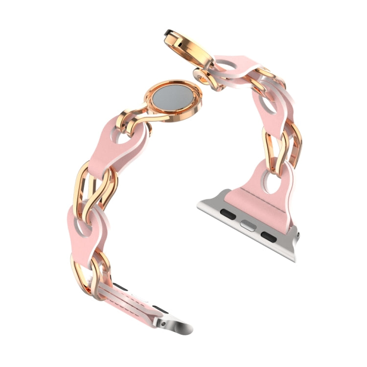 For Apple Watch 3 38mm Hollow Leather Chain Magnetic Buckle Watch Band(Pink) - Watch Bands by PMC Jewellery | Online Shopping South Africa | PMC Jewellery